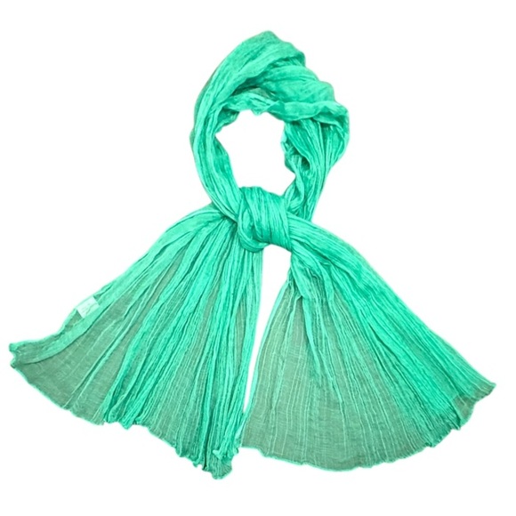 Vibrant Green/Blue 100% Cotton Crinkled Scarf/Wrap Shawl w/ Fringed Ends - Picture 1 of 5